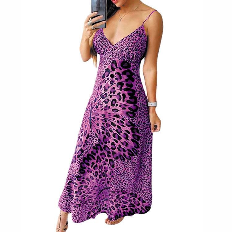 Damen Sling Leopard Print Schmetterling Print Kleid