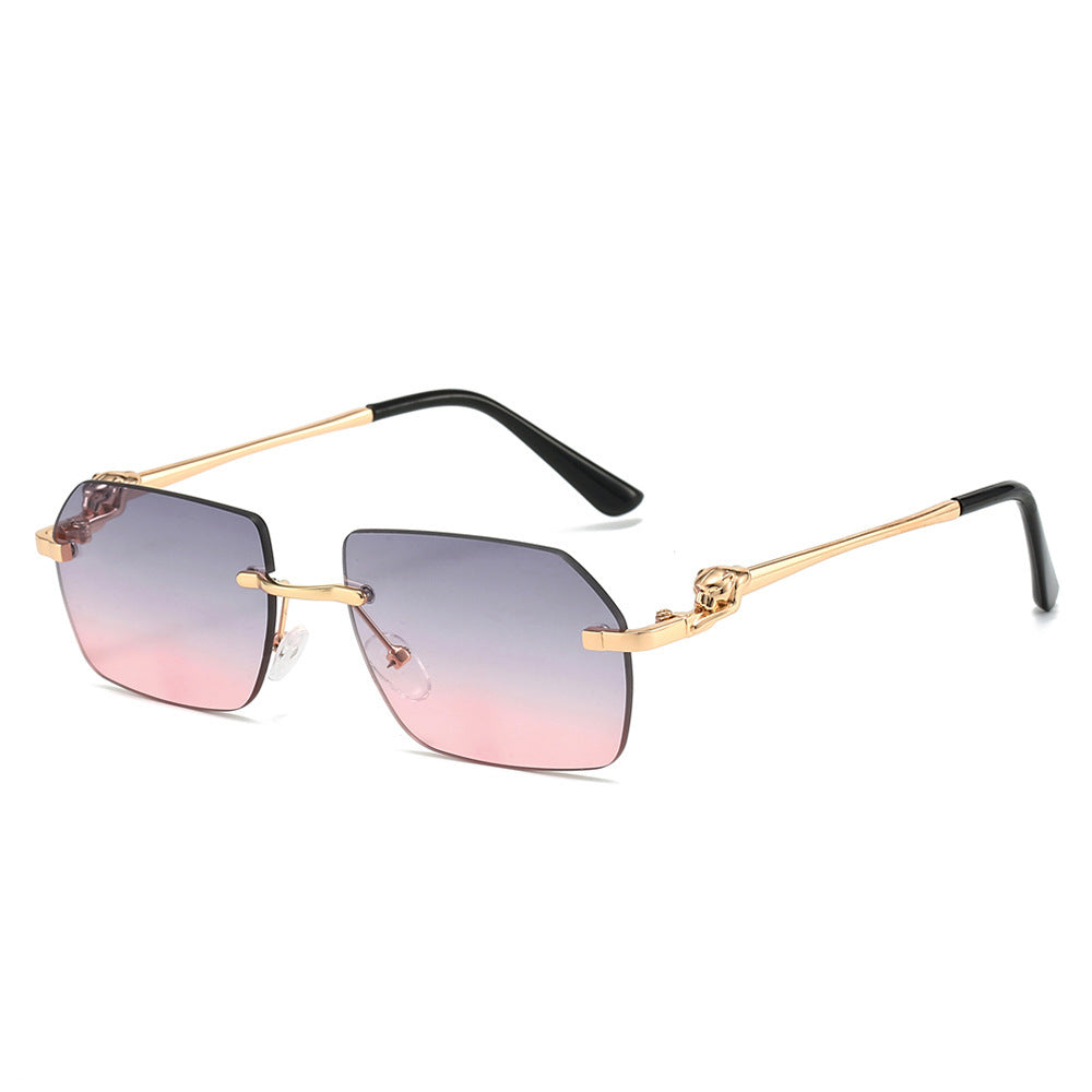 Rahmenlose Leoparden-Sonnenbrille für Männer und Frauen