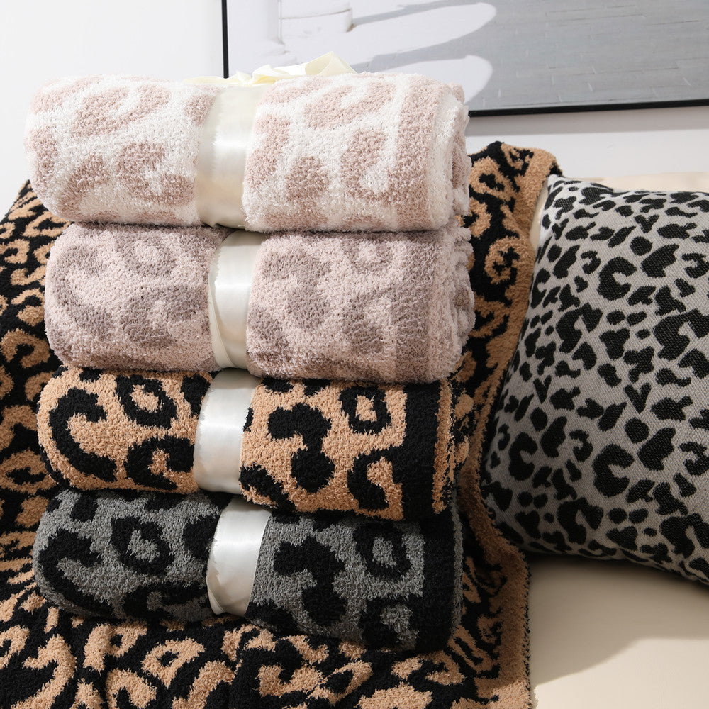Gestrickte Sofadecke Leopard Print Fleece-gefütterter Bezug Büro-Nap-Decke