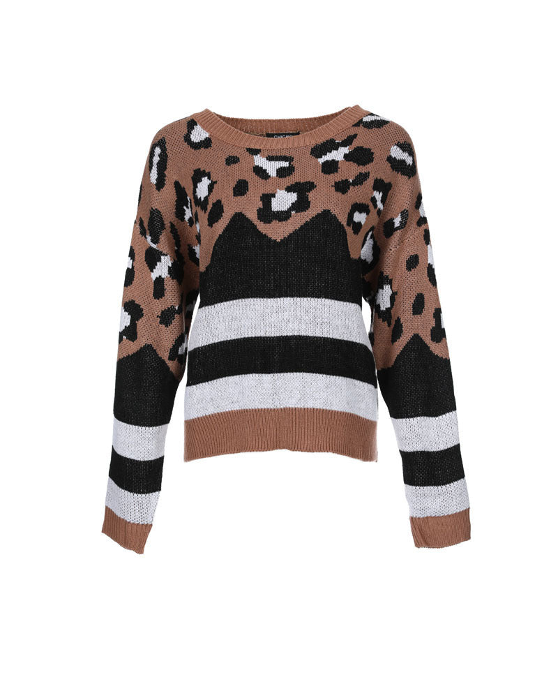 Women's Blend Crew Neck Leopard Print Sweater