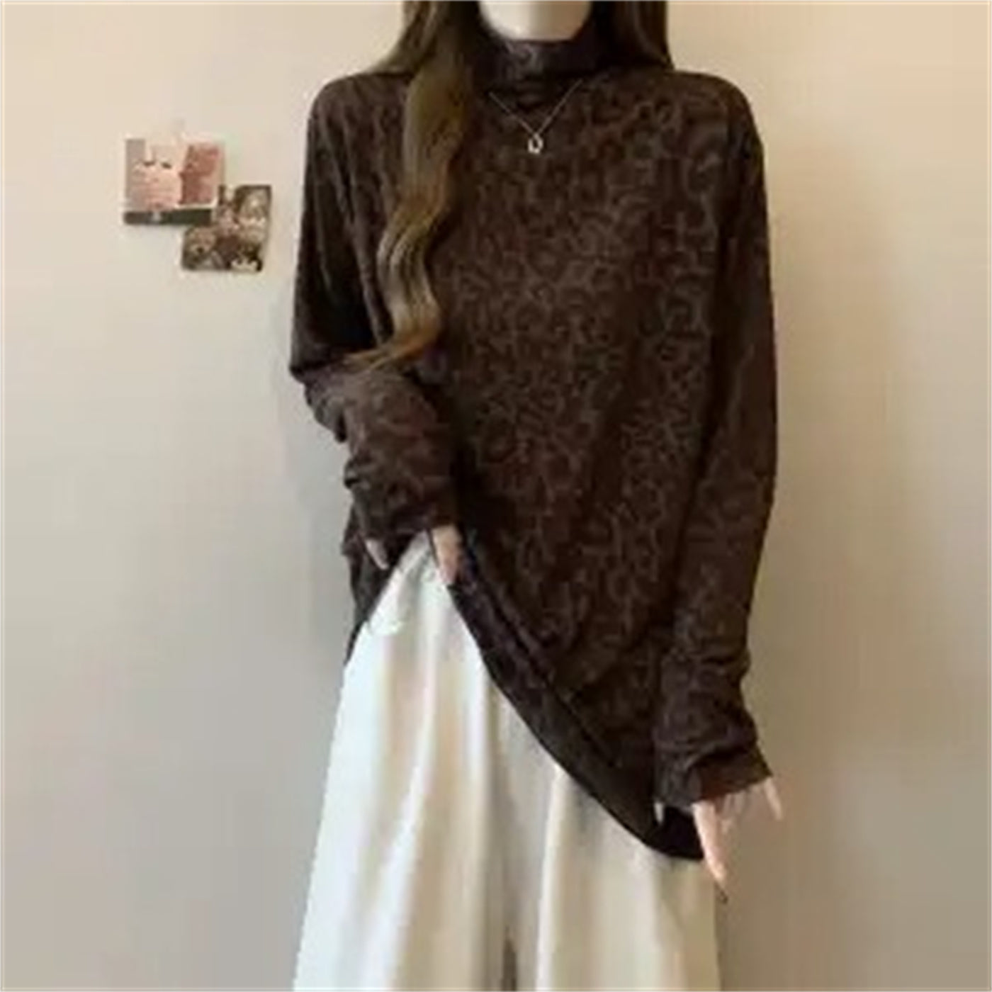 Leopard Print Semi-high Collar Long Sleeve