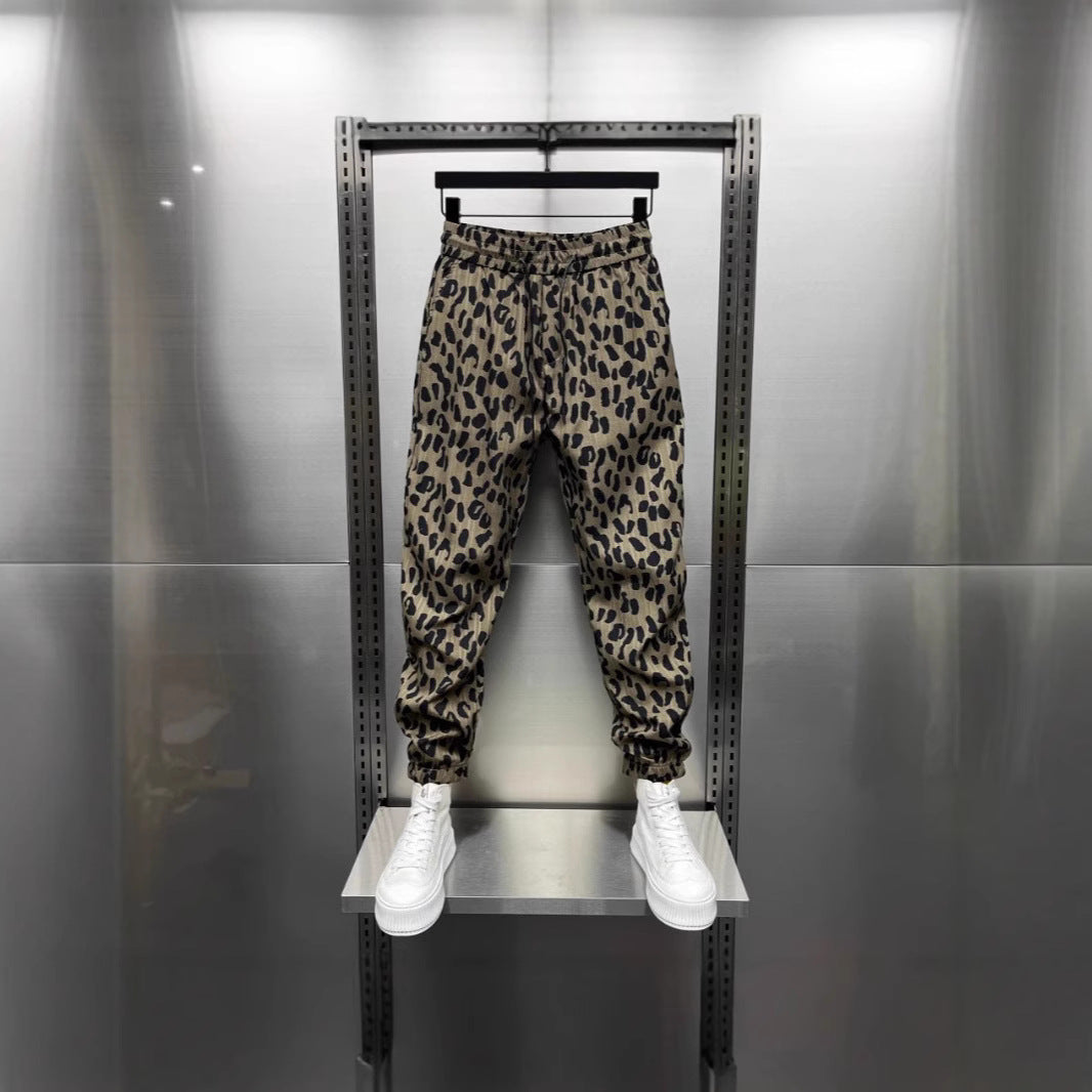 Summer Korean-style Loose American Trendy Brand Personality Leopard Print Casual Pants Men