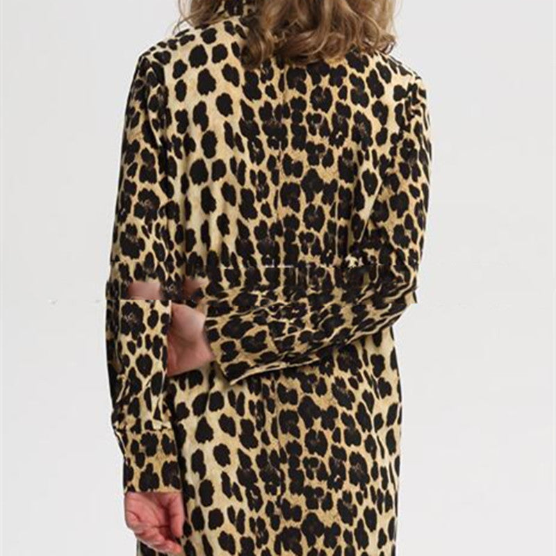 Women's Fashion Leopard Print Shirt Top Dress