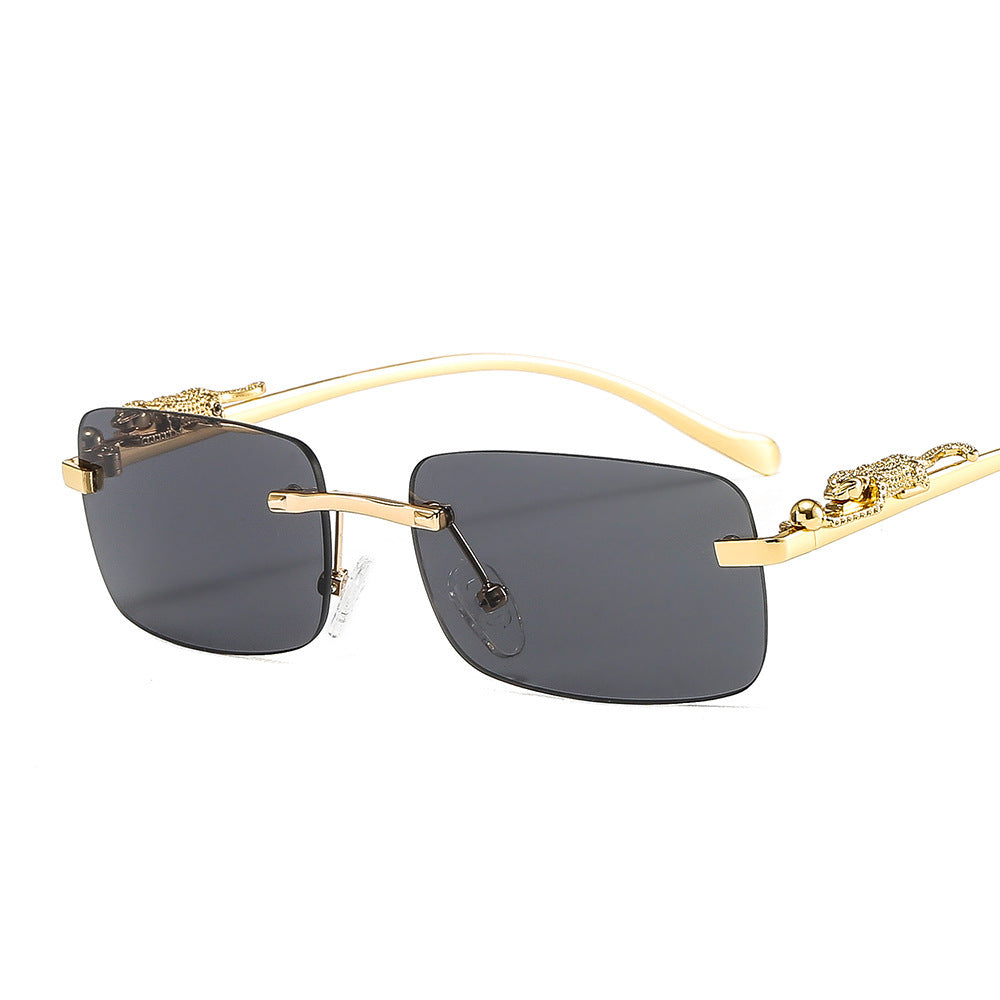 Rahmenlose quadratische Sonnenbrille Farbe Männer und Frauen Retro Leopard Kopf Metall Sonnenbrille
