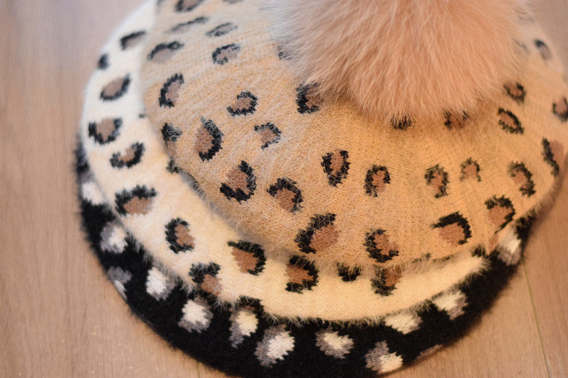 Retro-Mink-artig Wolle Alle Spiele Leopard Hut Mode