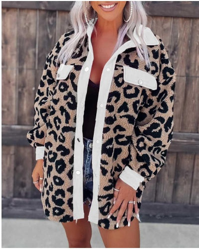 Women's Autumn Winter European And American Casual Leopard Print Plush Coat