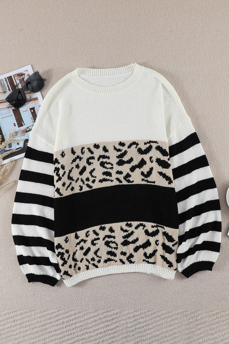 Round Neck Pullover Leopard Print Long Sleeve Sweater