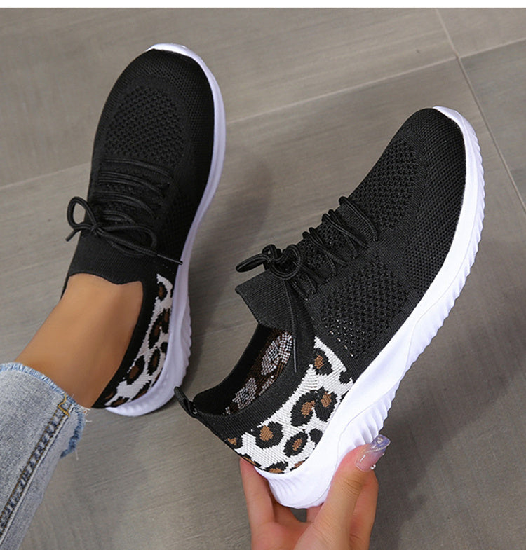 Weiße Schuhe Frauen Leopard Print Lace-up Sneakers Sport