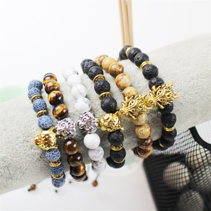 Lava Vulkanstein Ätherisches Öl Armband Leopard Head