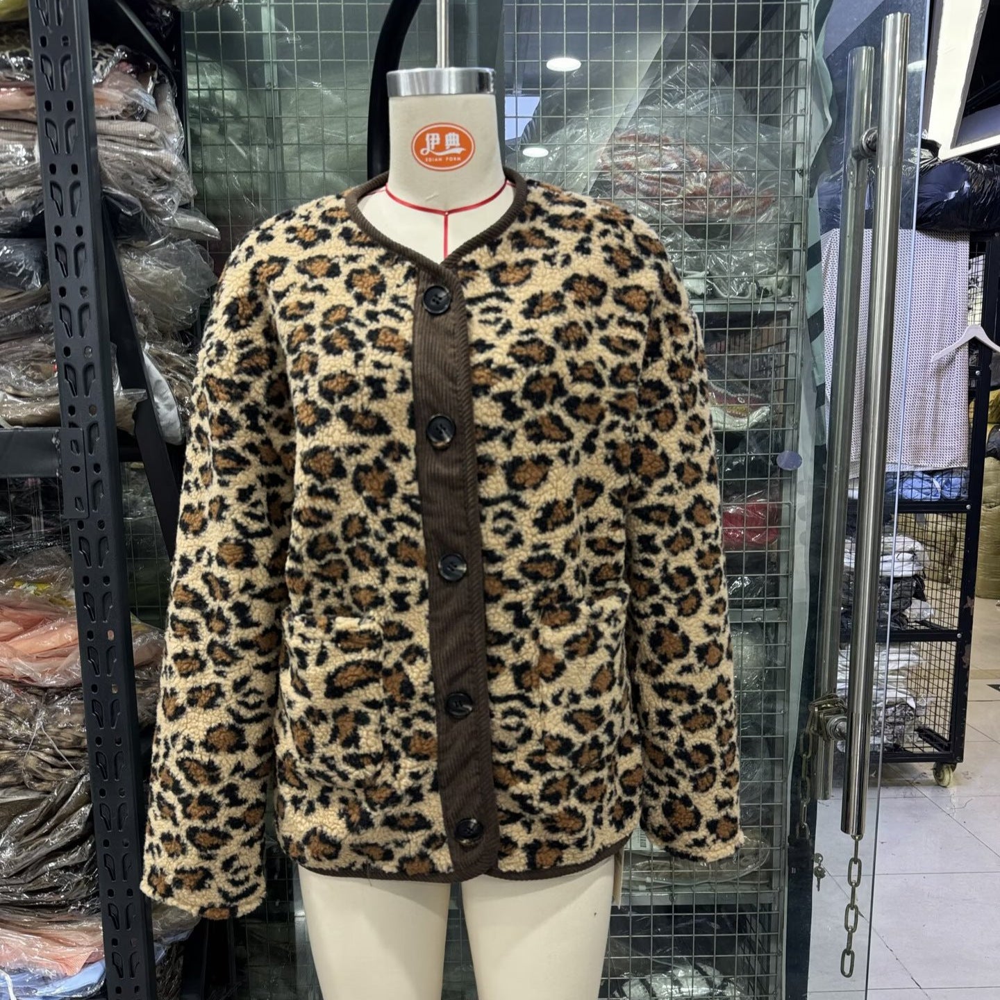 New Printed Fashion Loose Lamb Fur Leopard Coat