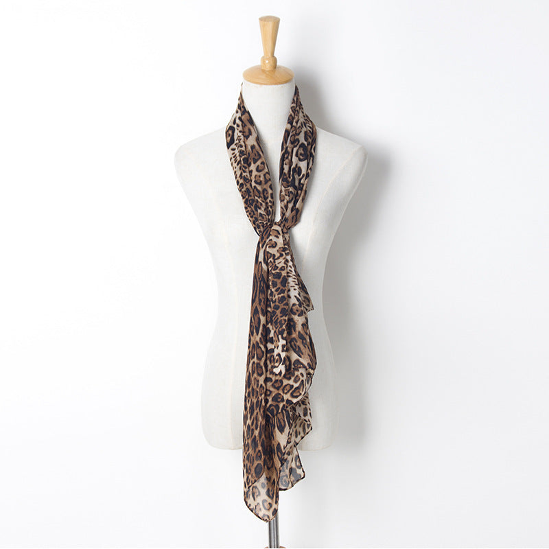 Herbst Winter Mode Chiffon Leopard Print Schal Super Long Shawl Women's Classic Linen Leopard Print European And American Foreign Trade Scarf