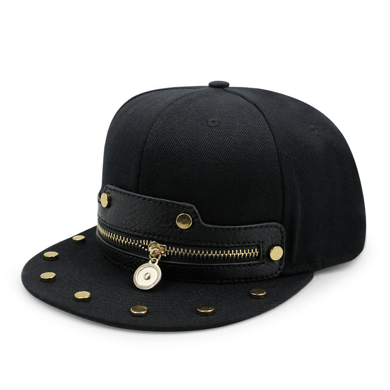 Hip-Hop Leopard Print Reißverschluss Leder flache Krempe Hut