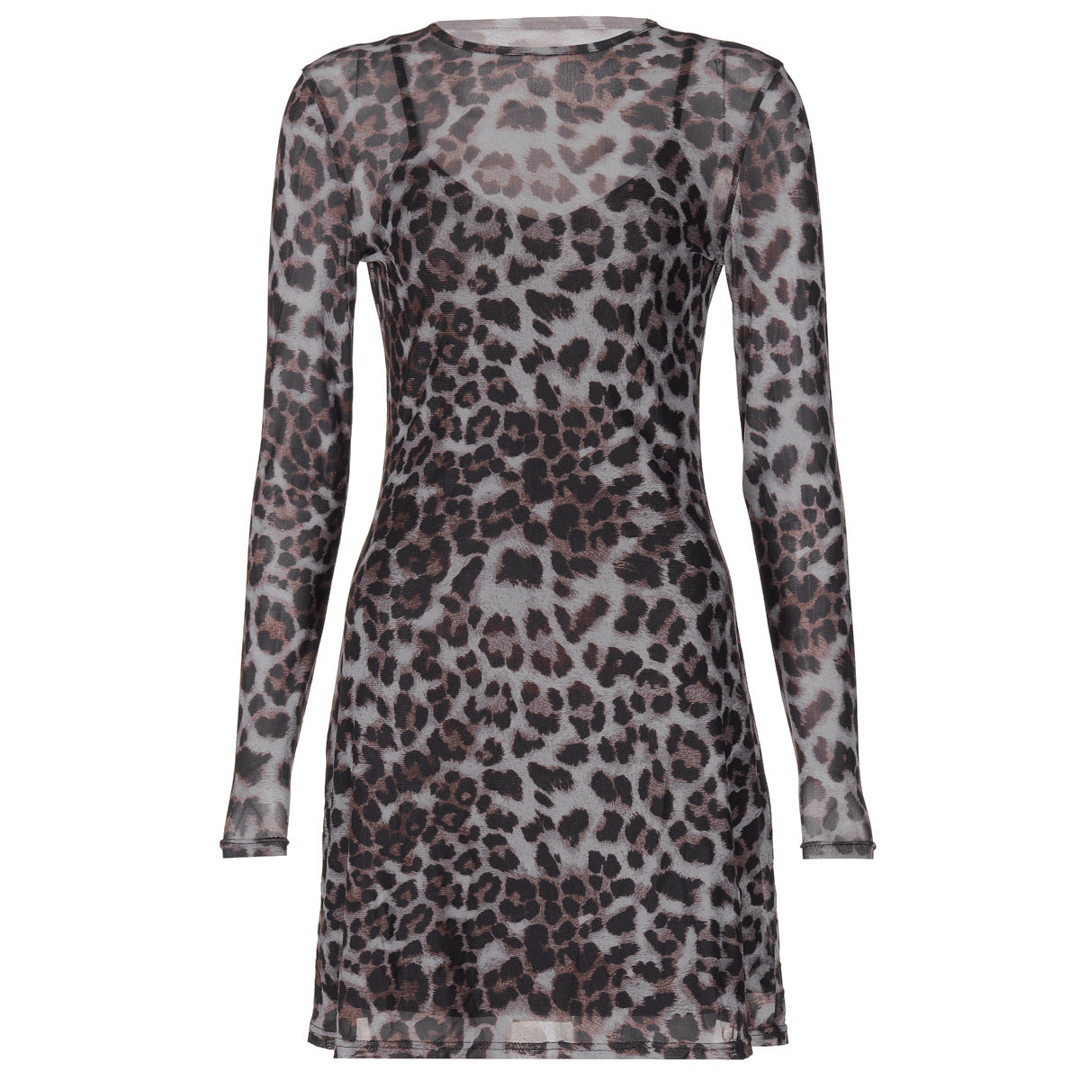 Women's Personalized Leopard Print Mesh See-Through Dress