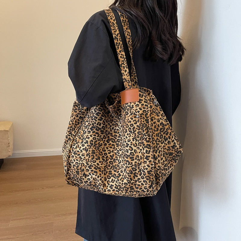 Leopard Print Canvas Tote Bag mit großer Kapazität