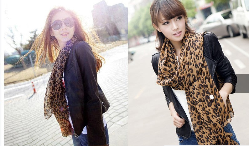 Herbst Winter Mode Chiffon Leopard Print Schal Super Long Shawl Women's Classic Linen Leopard Print European And American Foreign Trade Scarf