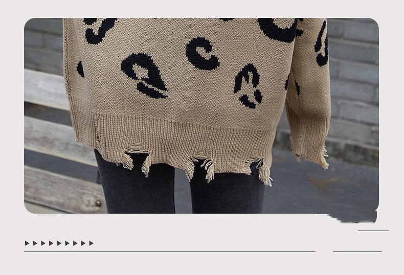 Women's V-neck Leopard Sweater