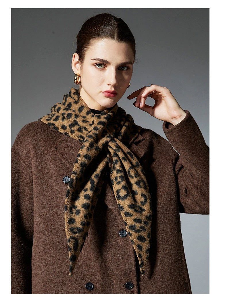 European And American Autumn And Winter Double-sided Leopard Print Triangle Shawl Scarf