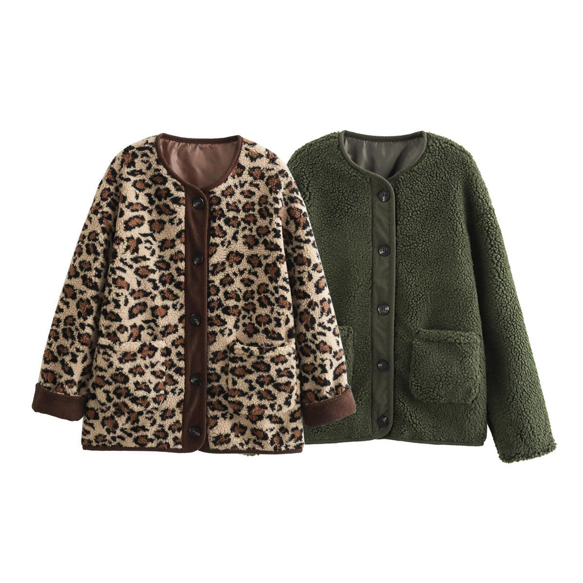 New Printed Fashion Loose Lamb Fur Leopard Coat