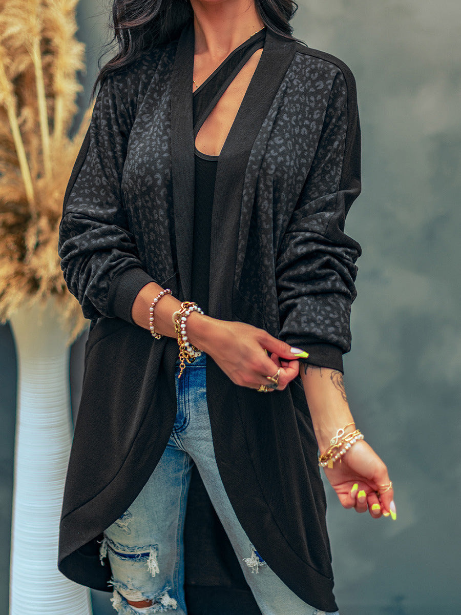 Black Leopard Splicing Sweater