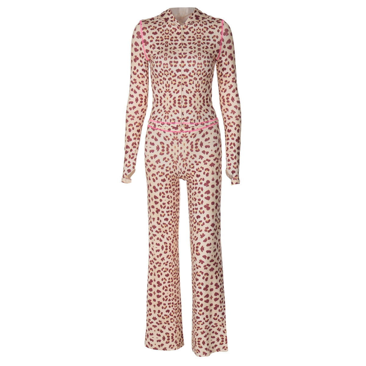 Top Leopard Print Hohe Taille Enge Hose Anzug Frauen