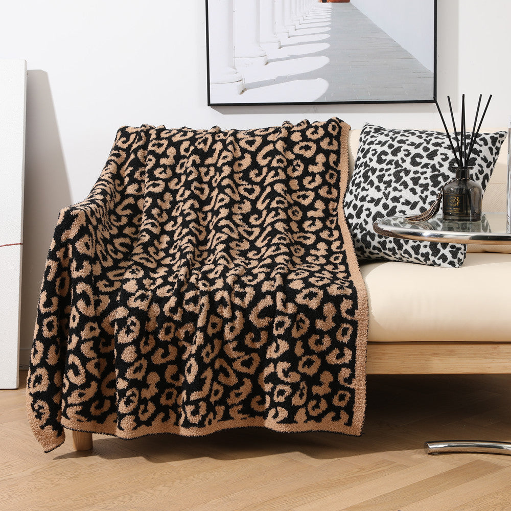 Gestrickte Sofadecke Leopard Print Fleece-gefütterter Bezug Büro-Nap-Decke
