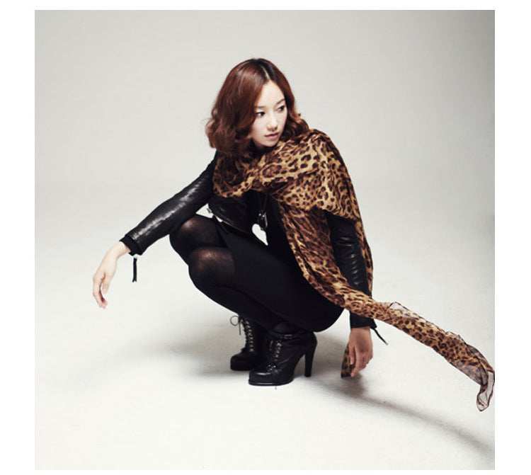 Herbst Winter Mode Chiffon Leopard Print Schal Super Long Shawl Women's Classic Linen Leopard Print European And American Foreign Trade Scarf