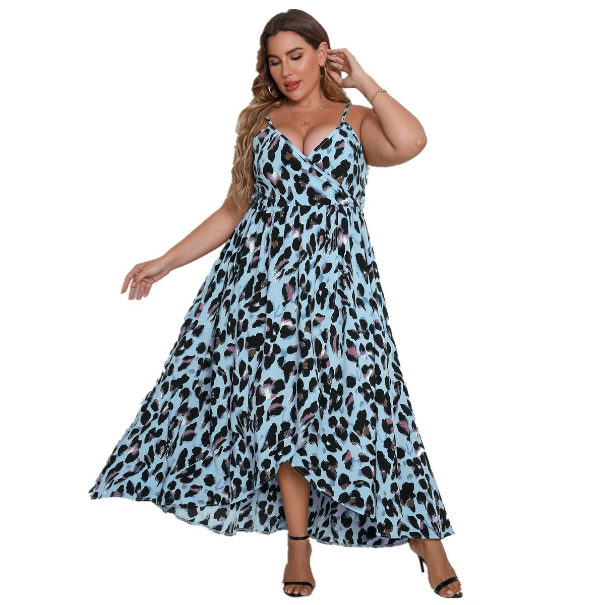 Kleid mit V-Ausschnitt und Leopardenmuster für Frauen