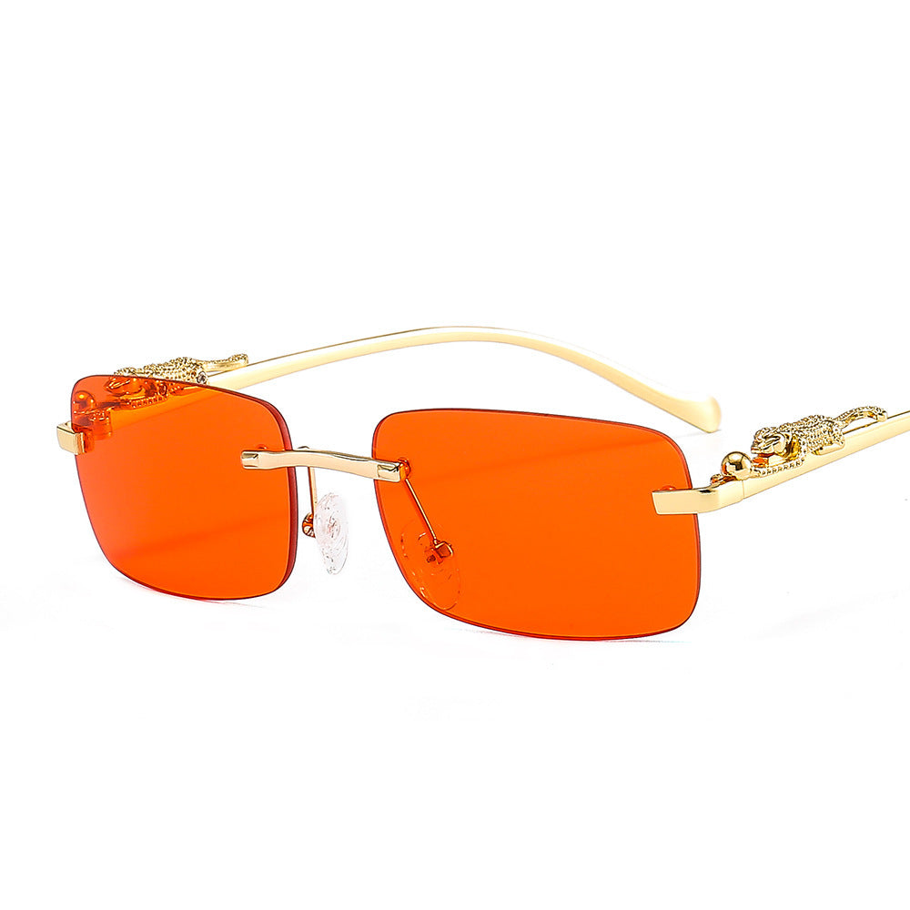 Rahmenlose quadratische Sonnenbrille Farbe Männer und Frauen Retro Leopard Kopf Metall Sonnenbrille