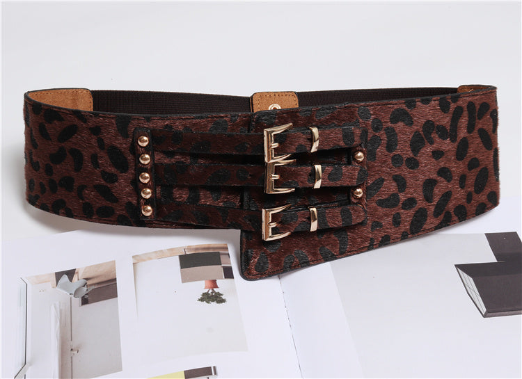 Fashion All-match Dreireiher Unregelmäßiger Leopard Print Belt Pferdehaar Gürtel mit Kleid Mieder
