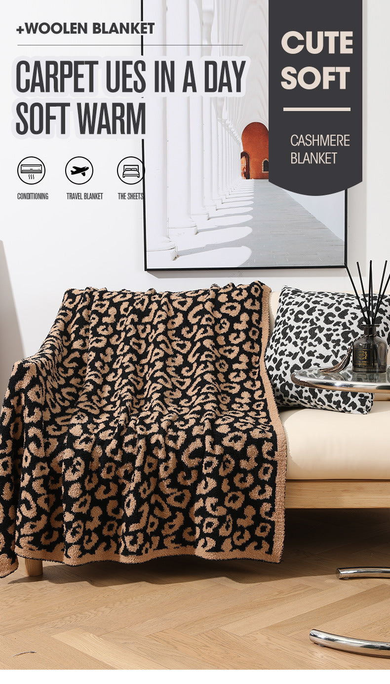 Gestrickte Sofadecke Leopard Print Fleece-gefütterter Bezug Büro-Nap-Decke
