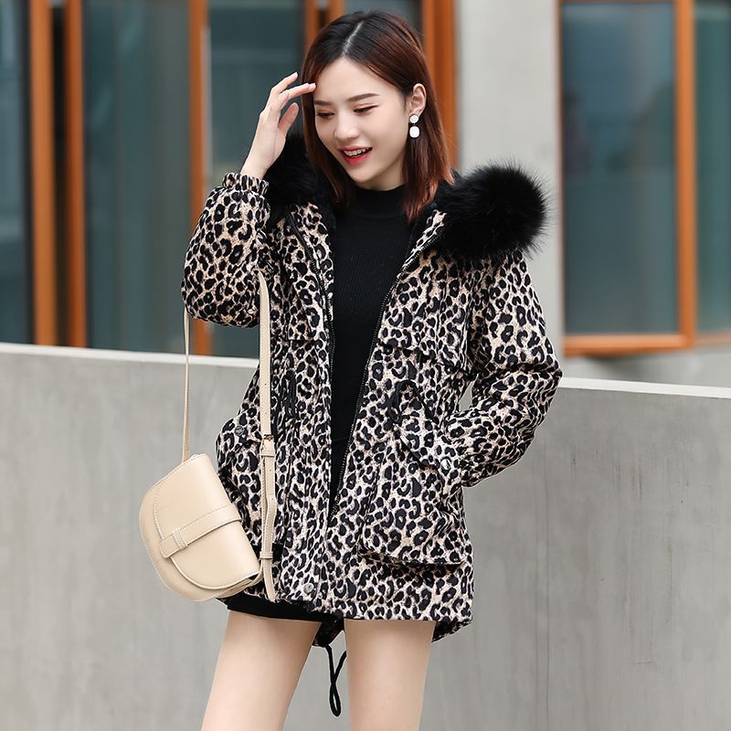 Women's Golden Velvet Leopard Cotton Coat