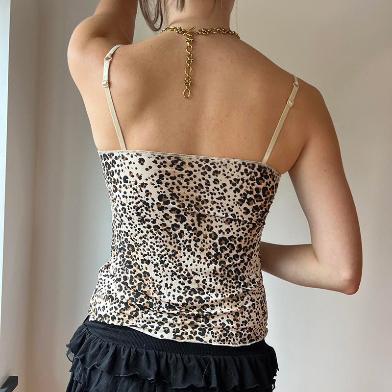 European And American Style Hot Girl Leopard Print Basic Sling