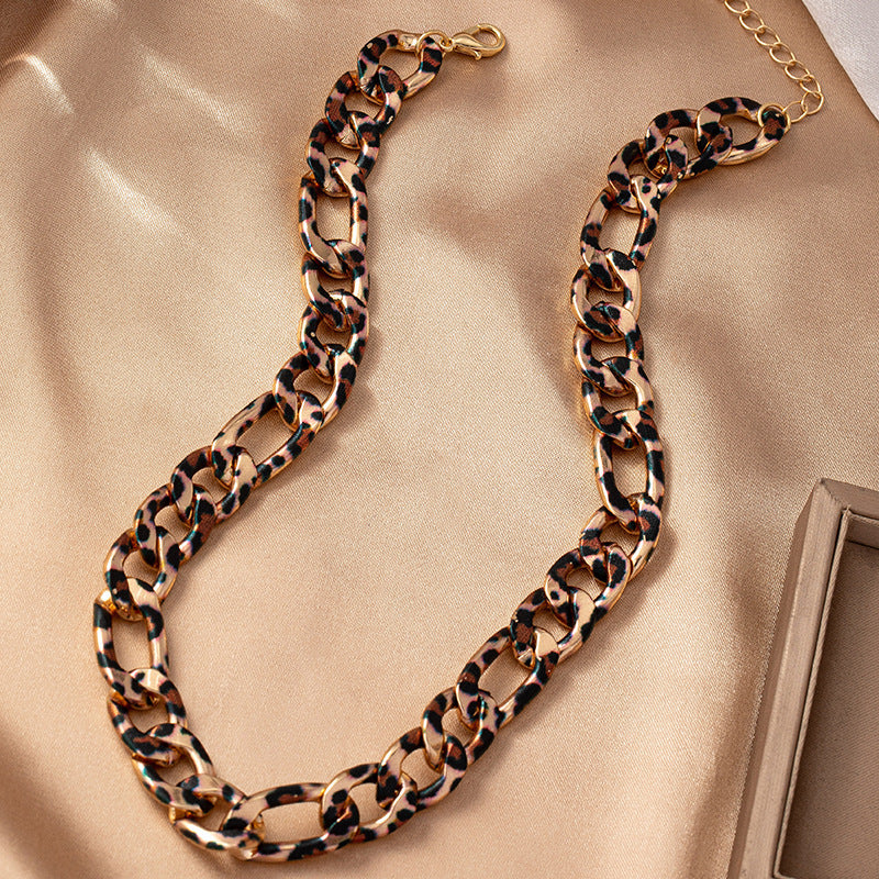 Fashion Necklace Leopard Print Short Thick Chain Necklace