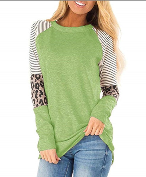 Langärmeliges Paneel Leopard style Lässiges T Shirt Top