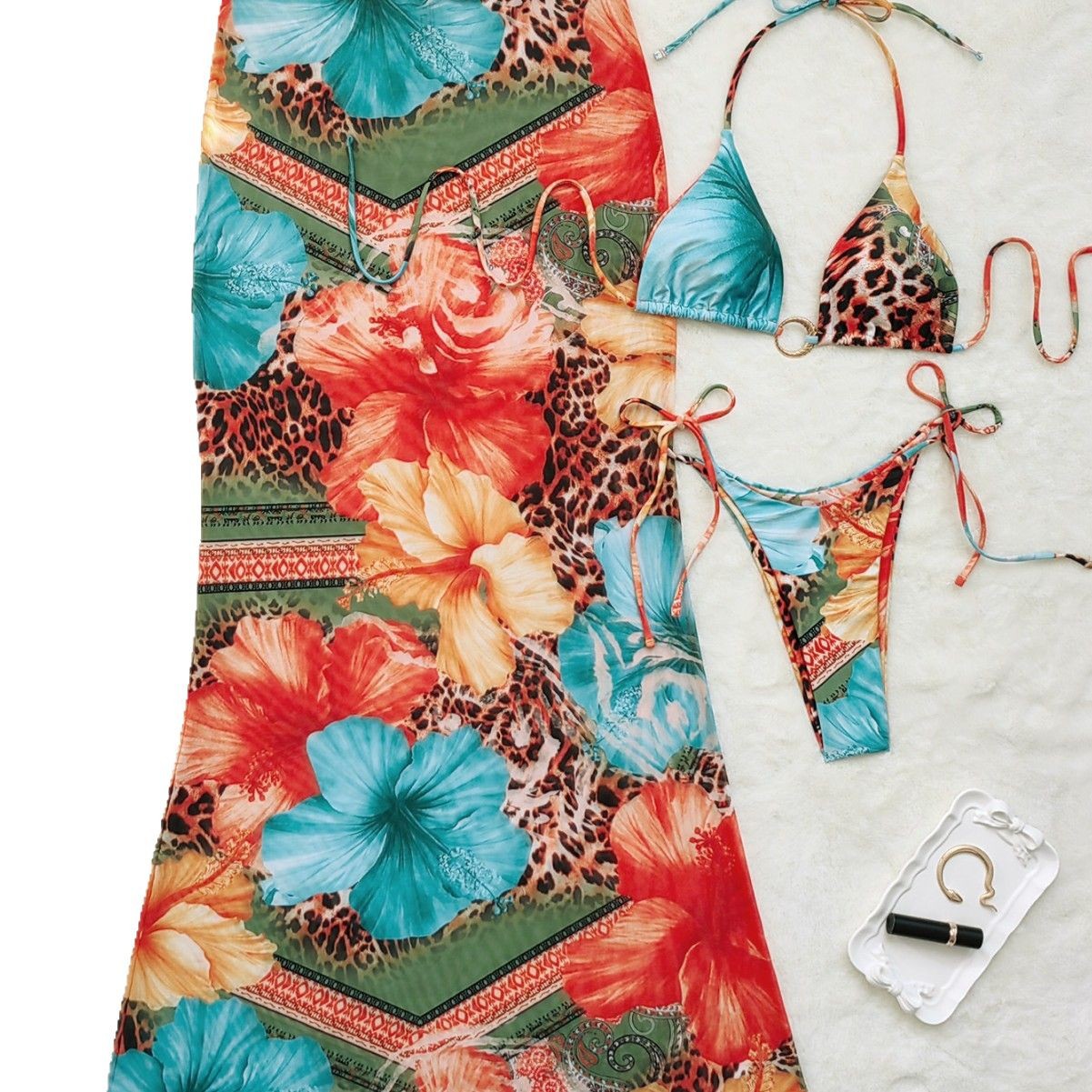 New Temperament Leopard Print Bikini Hollow Out