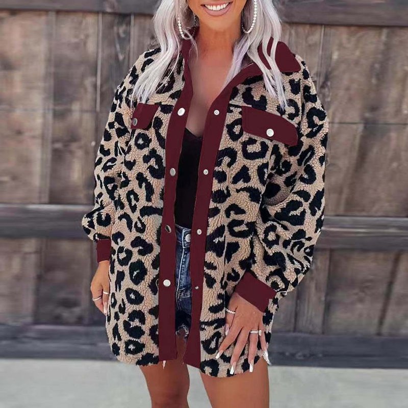 Women's Autumn Winter European And American Casual Leopard Print Plush Coat