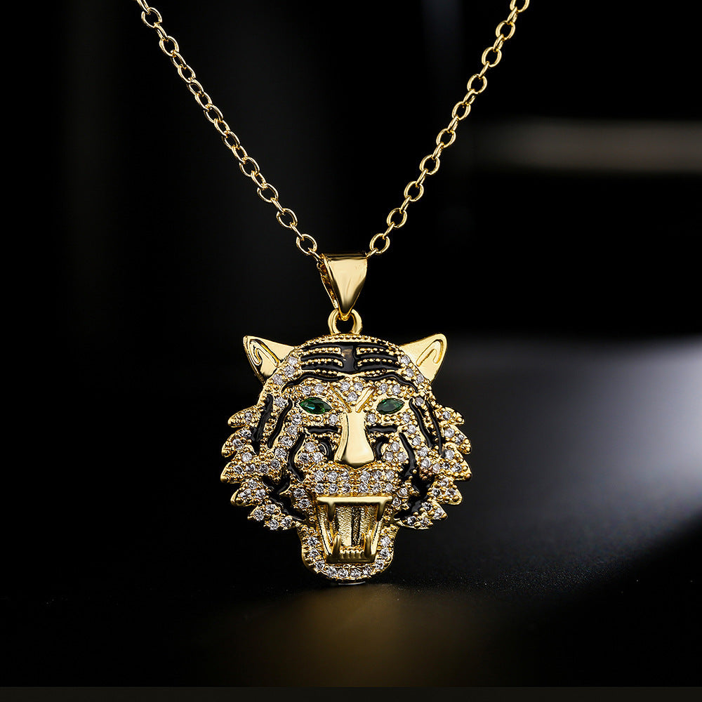 Hip Hop Tiger Leopard Löwe Anhänger Kupfer 18K Gold Zirkon Tier Halskette