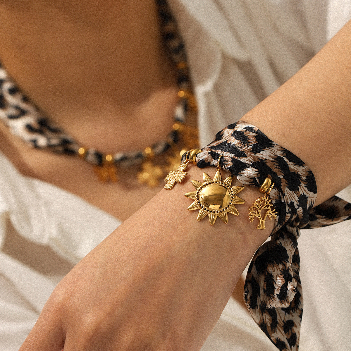 Leopard Ribbon Cross Bracelet For Women Jewerly