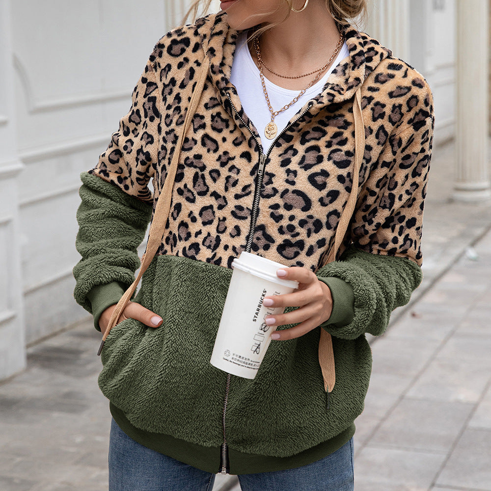 Women's Leopard Panel Warm Winter Coat Top