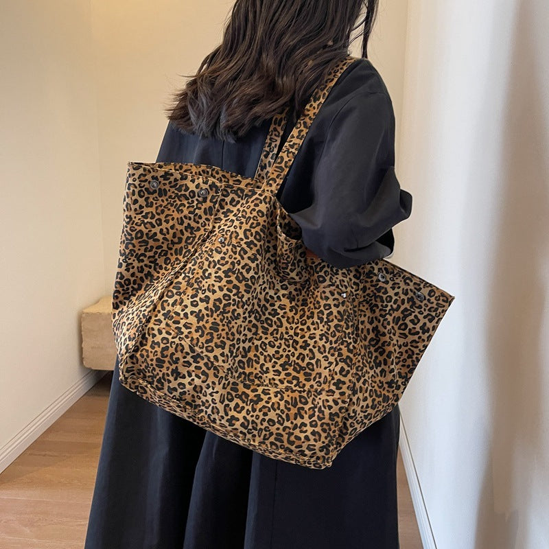 Leopard Print Canvas Tote Bag mit großer Kapazität