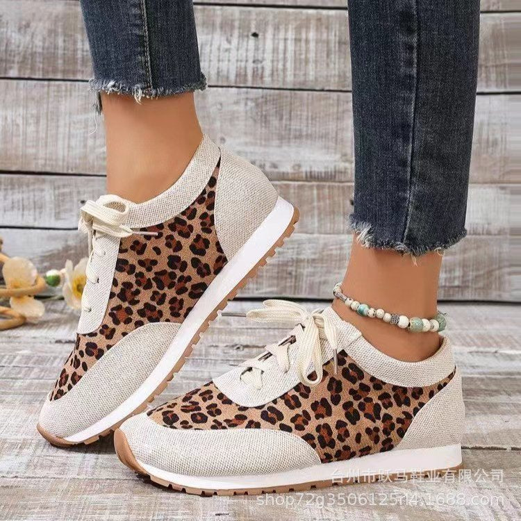 Flache Boden Leopard Print Lace Up Casual Sportschuhe