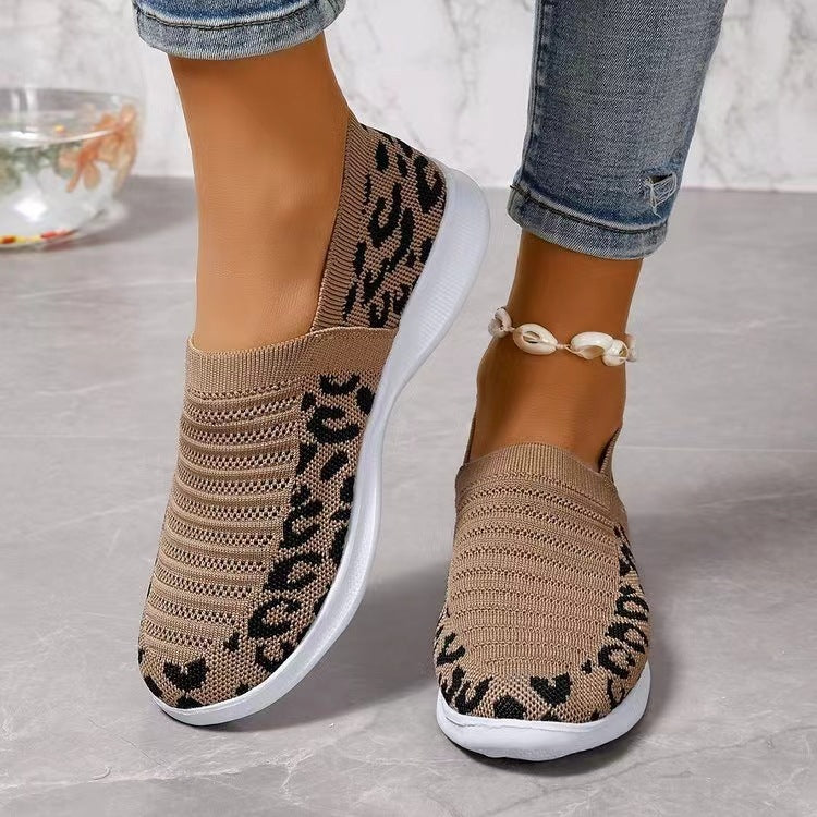Sommer und Herbst Slip-on Frauen Mode Schuhe flache Runde Kopf Leopard Print Bequem