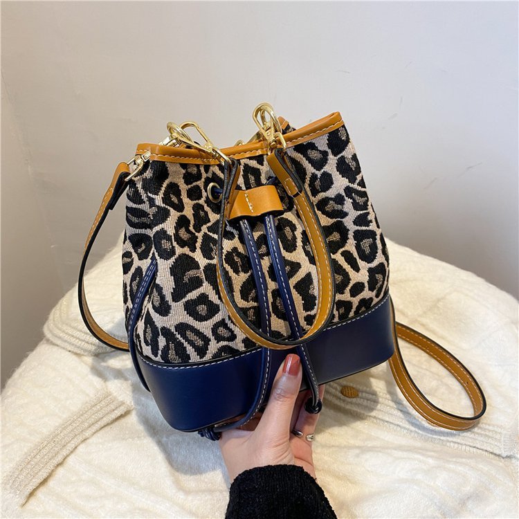 Leopard Handheld Eimer Tasche mit Kordelzug Schnalle