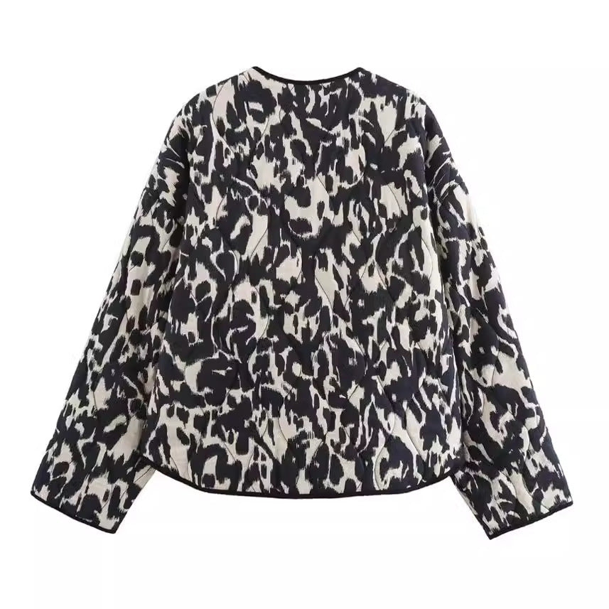 Women's Leopard Print Crew Neck Coat