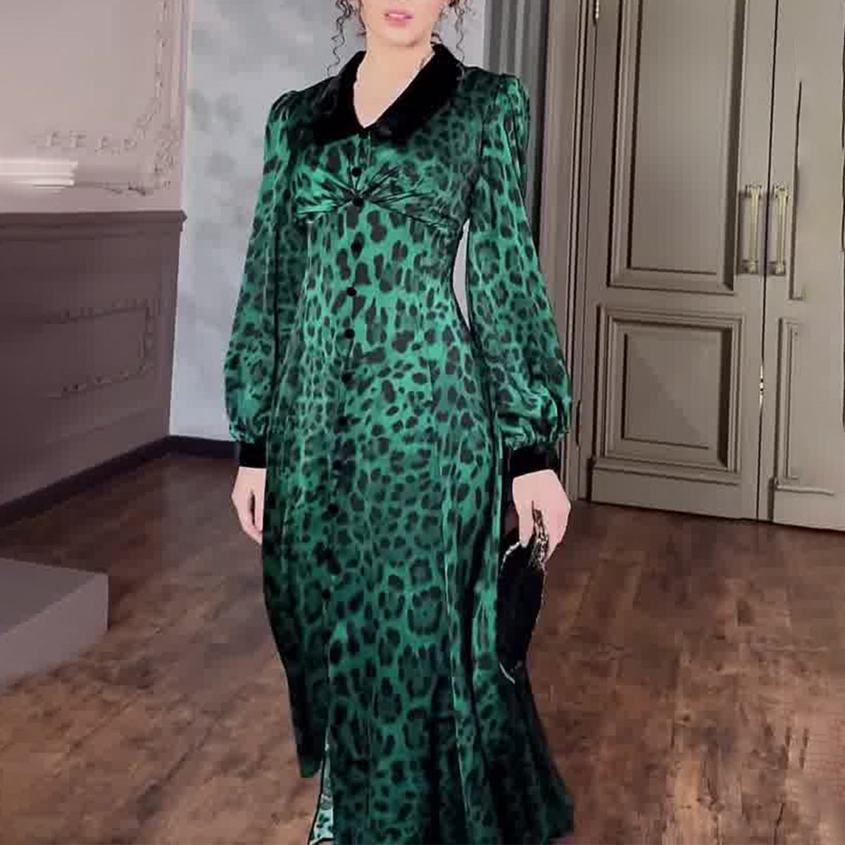 Leopardenmuster Taillenbesatz Druckkleid