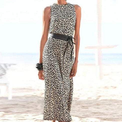 Minimalistisches Leopardenmuster Lässiges langes Kleid für Frauen