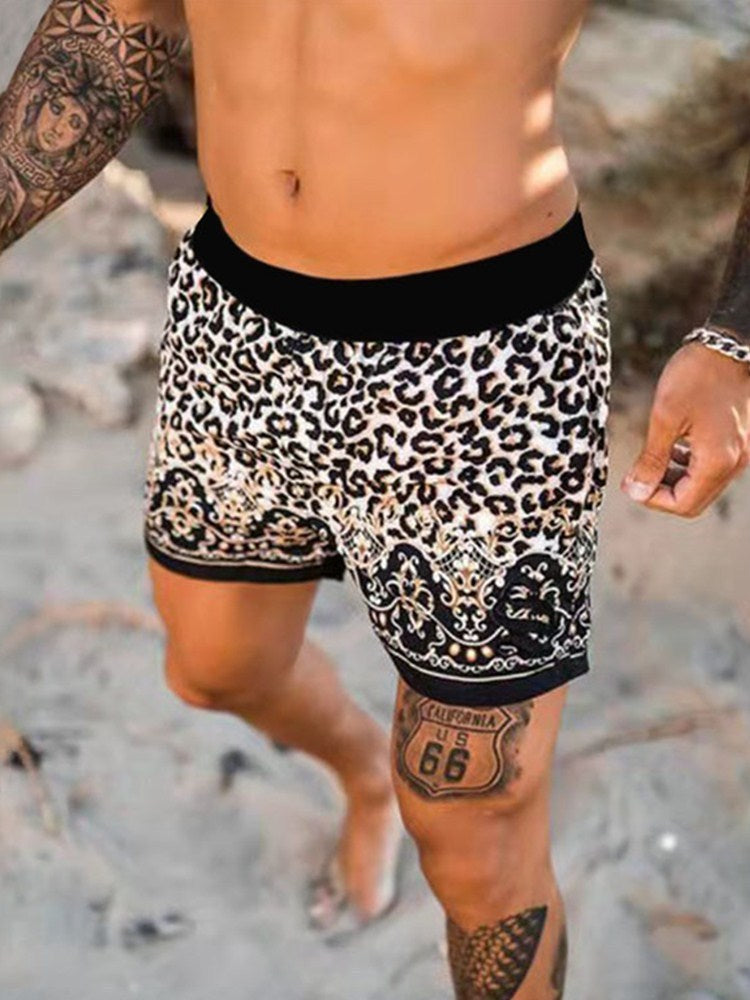 Herren Leopard Print Mode Kurzarm Shirt Strand