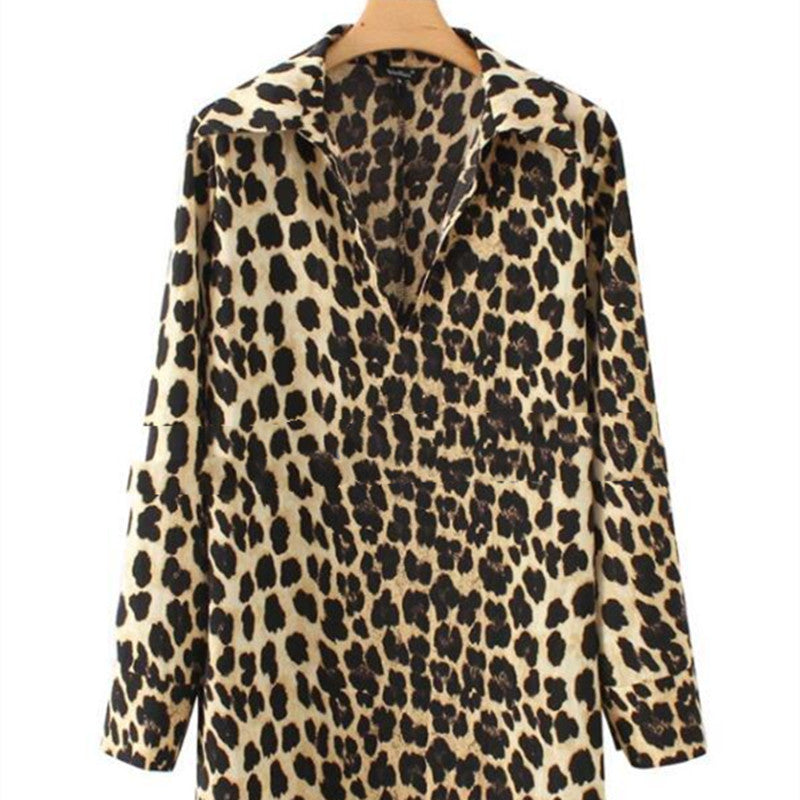Women's Fashion Leopard Print Shirt Top Dress