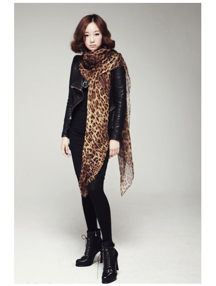 Herbst Winter Mode Chiffon Leopard Print Schal Super Long Shawl Women's Classic Linen Leopard Print European And American Foreign Trade Scarf
