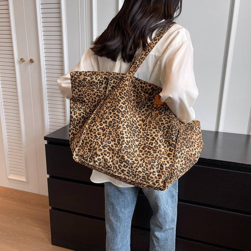 Leopard Print Canvas Tote Bag mit großer Kapazität